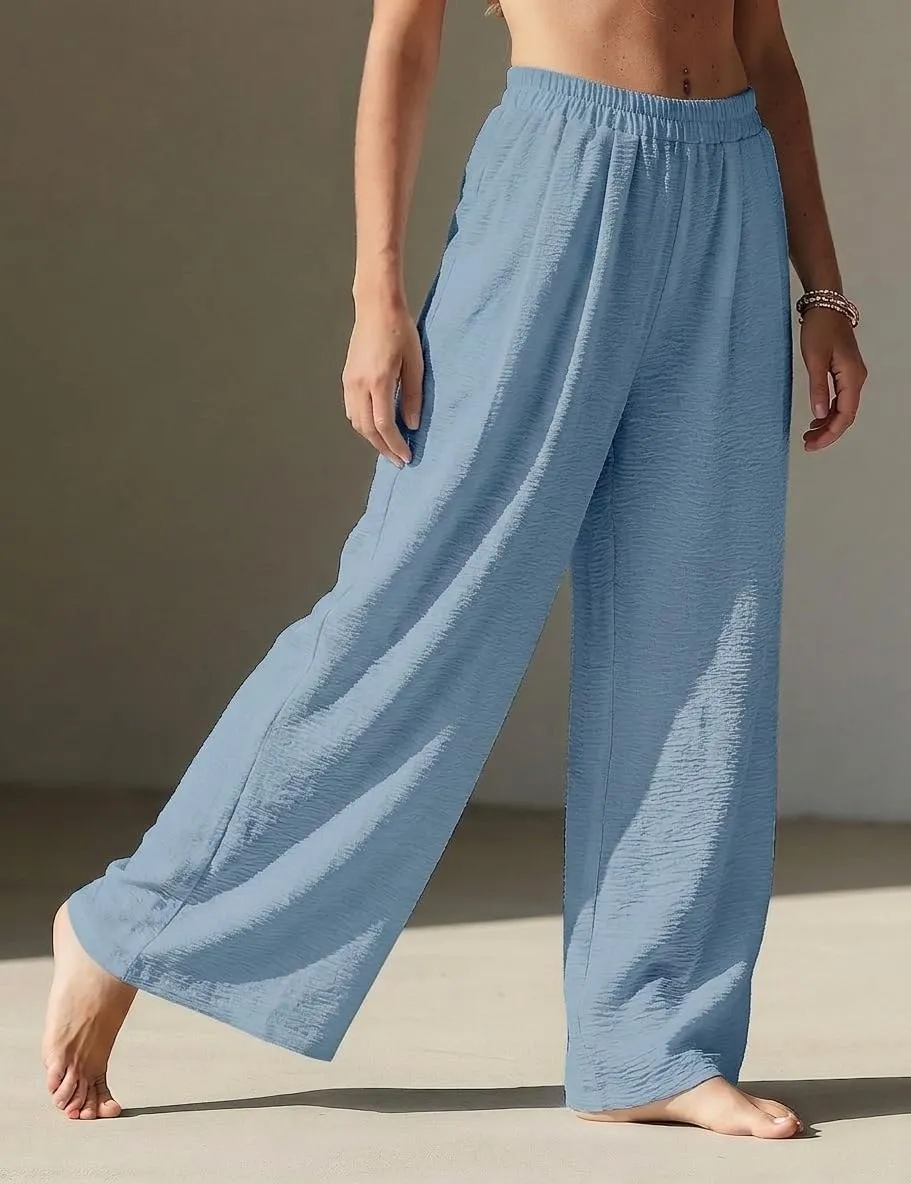 High Waist Wide Leg Palazzo Trousers — Denim Blue — view 3