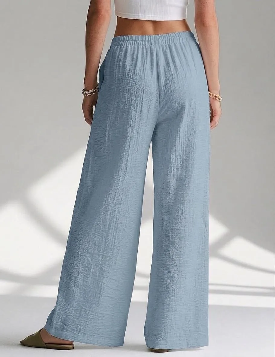 High Waist Wide Leg Palazzo Trousers — Denim Blue — view 4