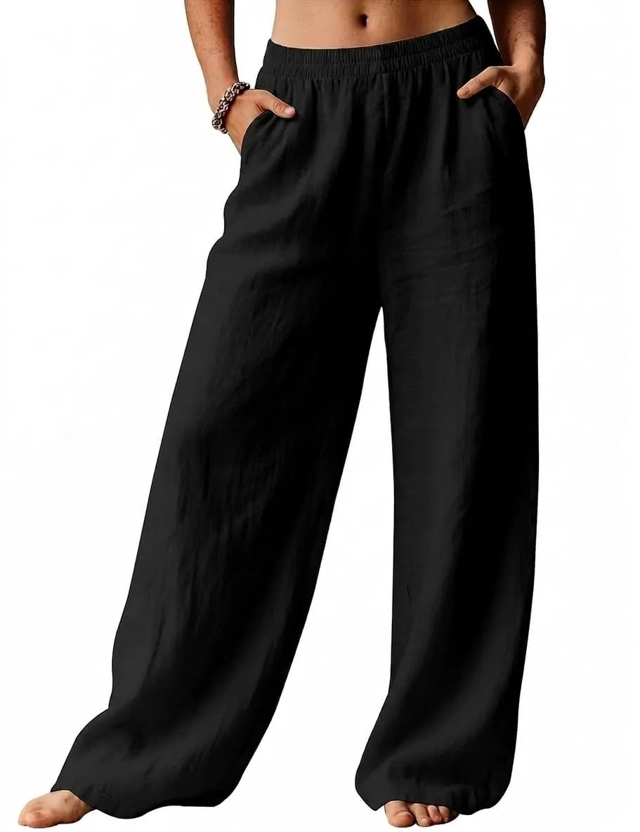 High Waist Wide Leg Palazzo Trousers — Black — view 2