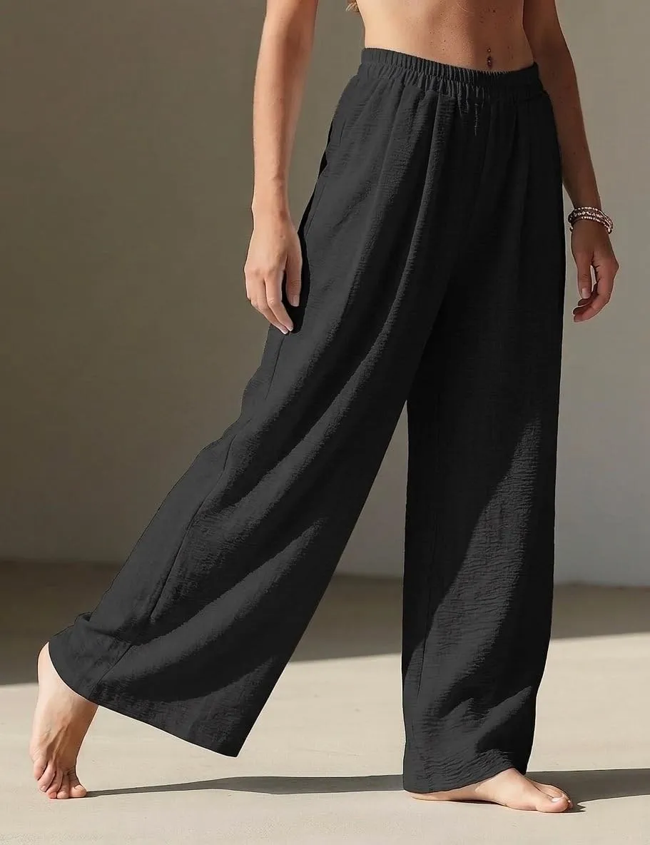 High Waist Wide Leg Palazzo Trousers — Black — view 3