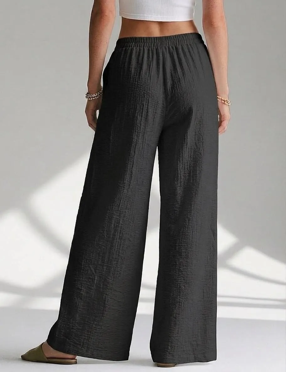 High Waist Wide Leg Palazzo Trousers — Black — view 4