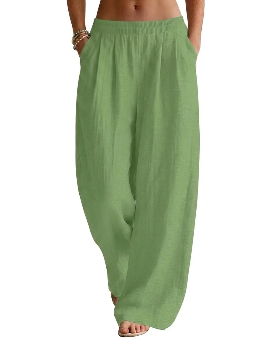 High Waist Wide Leg Palazzo Trousers — Moss Green