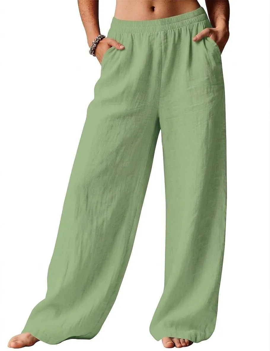 High Waist Wide Leg Palazzo Trousers — Moss Green — view 2