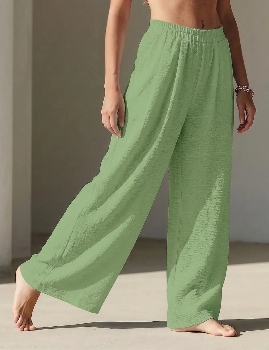 High Waist Wide Leg Palazzo Trousers — Moss Green — view 3