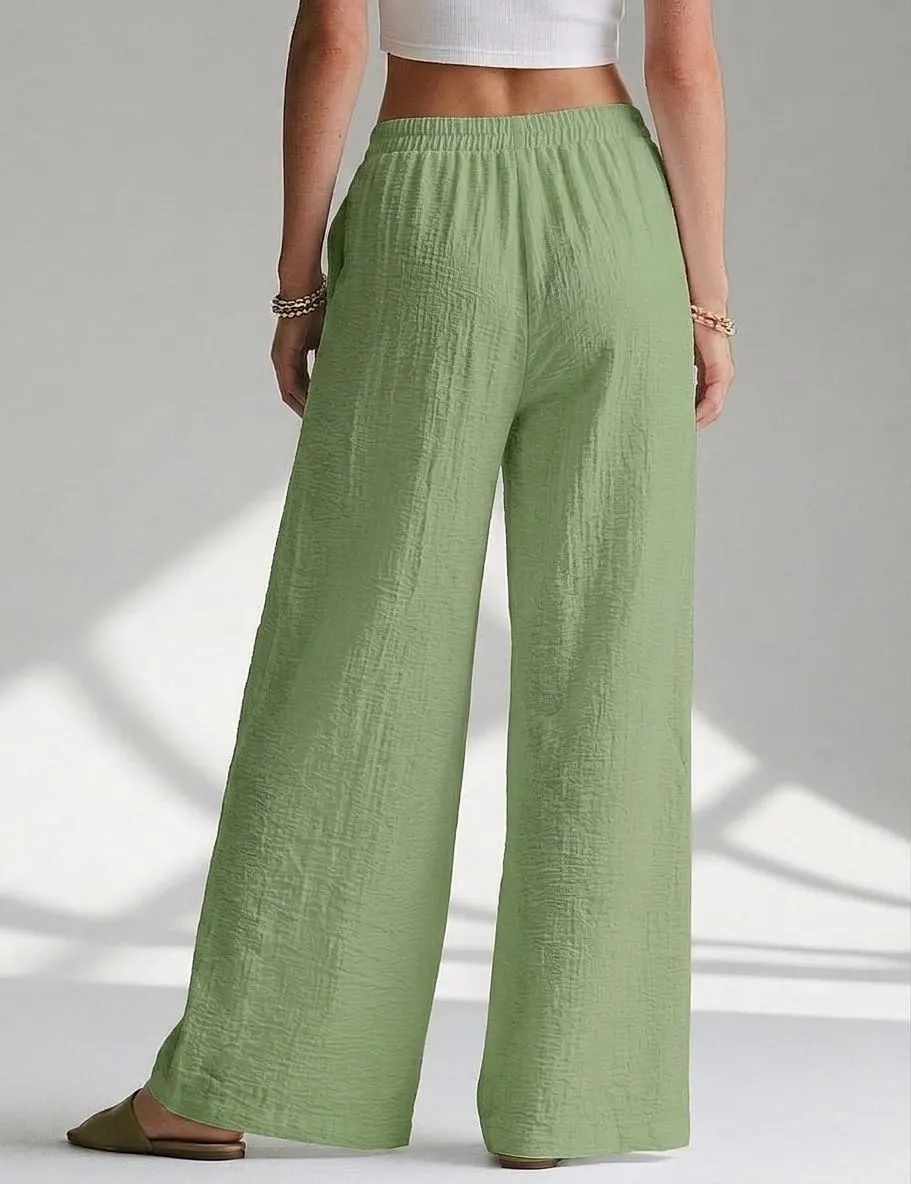 High Waist Wide Leg Palazzo Trousers — Moss Green — view 4