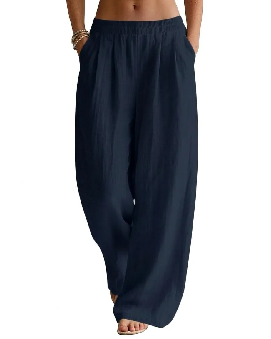 High Waist Wide Leg Palazzo Trousers — Navy