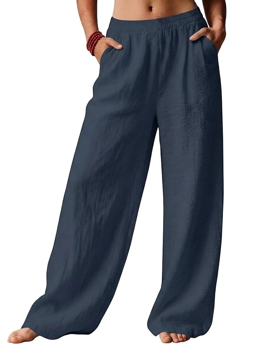 High Waist Wide Leg Palazzo Trousers — Navy — view 2