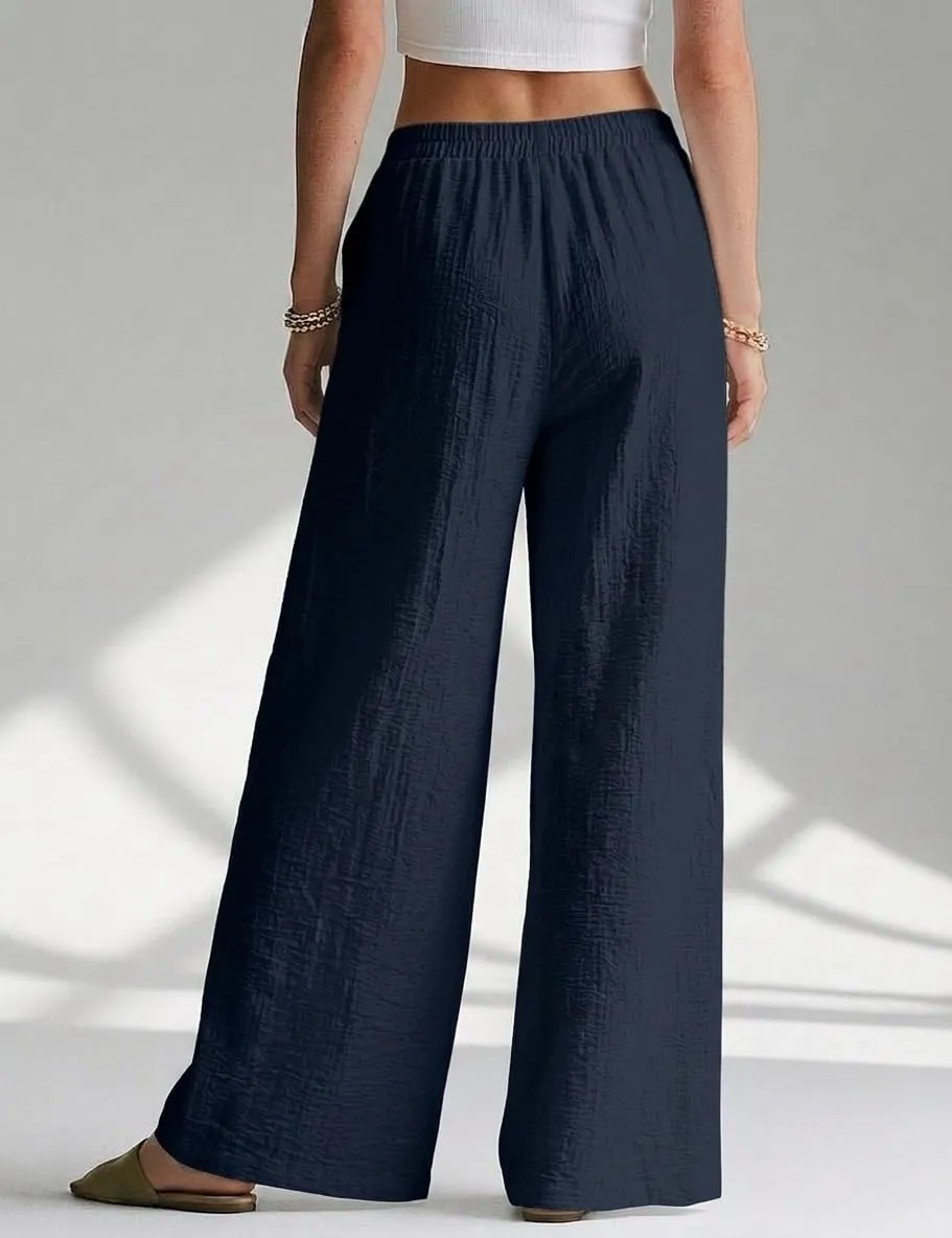 High Waist Wide Leg Palazzo Trousers — Navy — view 4
