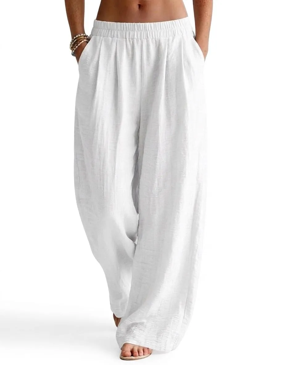 High Waist Wide Leg Palazzo Trousers — White