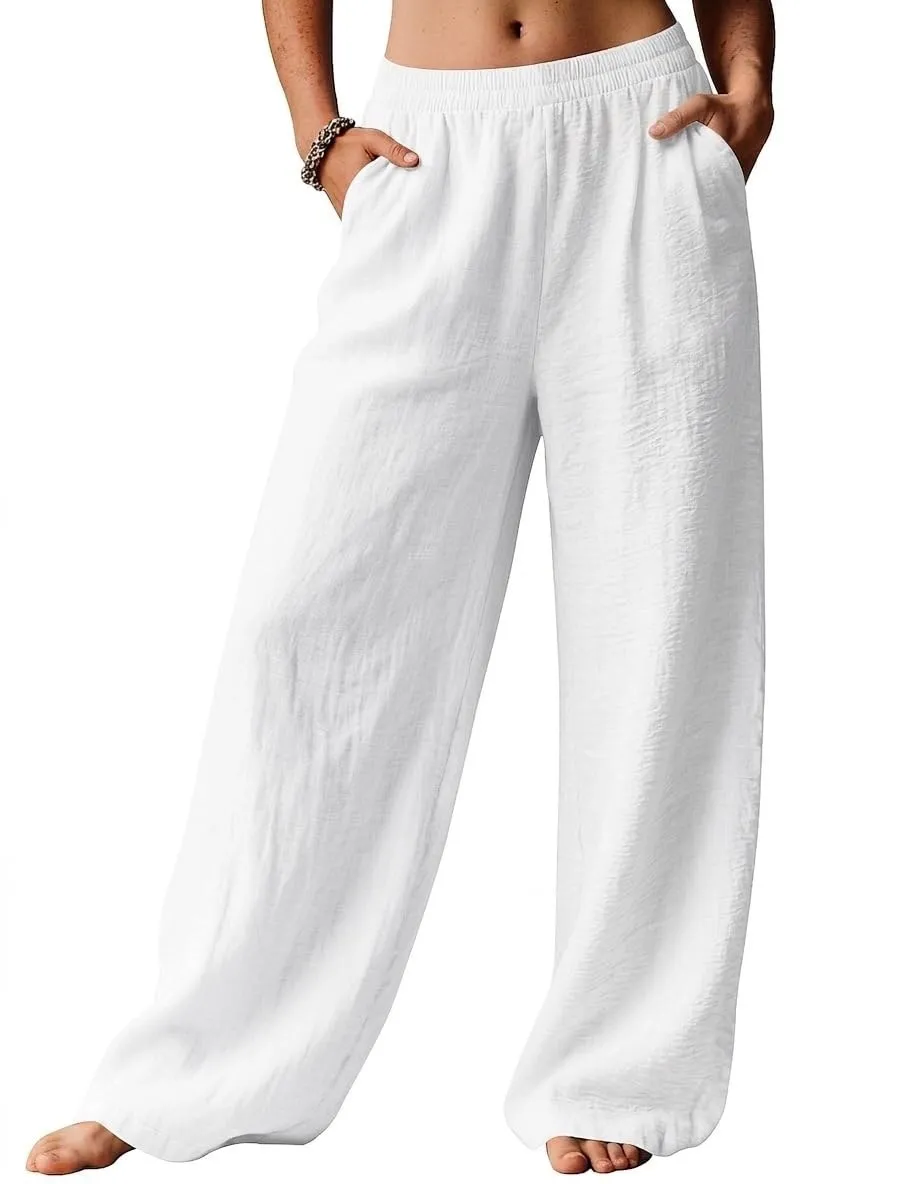 High Waist Wide Leg Palazzo Trousers — White — view 2