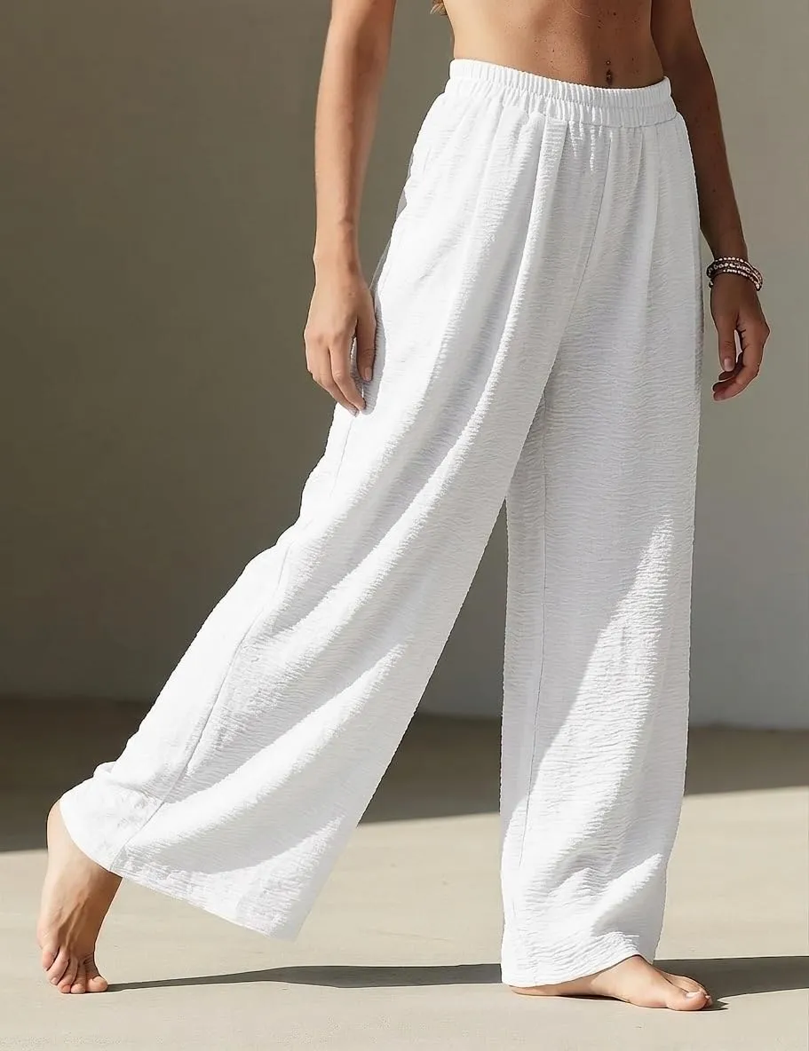 High Waist Wide Leg Palazzo Trousers — White — view 3