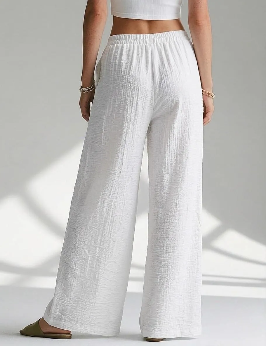 High Waist Wide Leg Palazzo Trousers — White — view 4