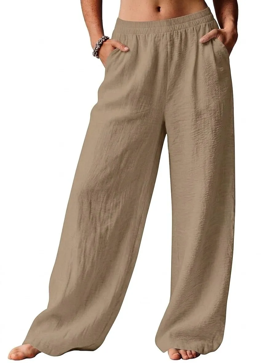 High Waist Wide Leg Palazzo Trousers — Brown — view 2