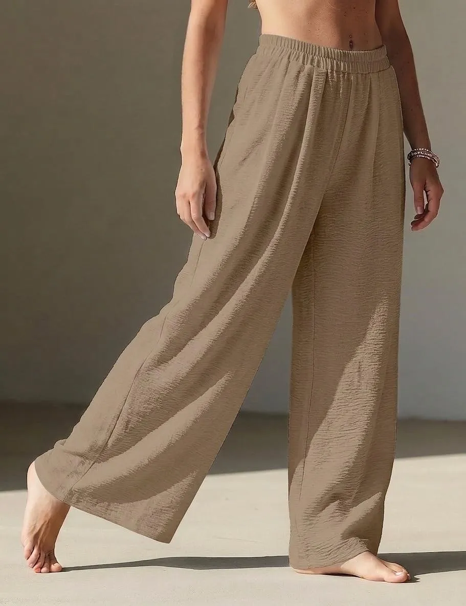 High Waist Wide Leg Palazzo Trousers — Brown — view 3