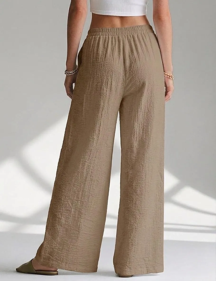 High Waist Wide Leg Palazzo Trousers — Brown — view 4