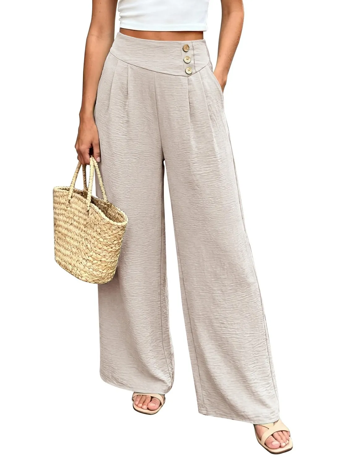 Pleated High Waist Wide Leg Trousers