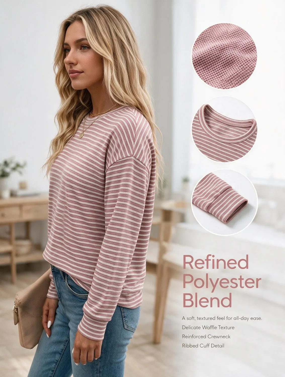 Waffle Knit Striped Long Sleeve Tee — view 6