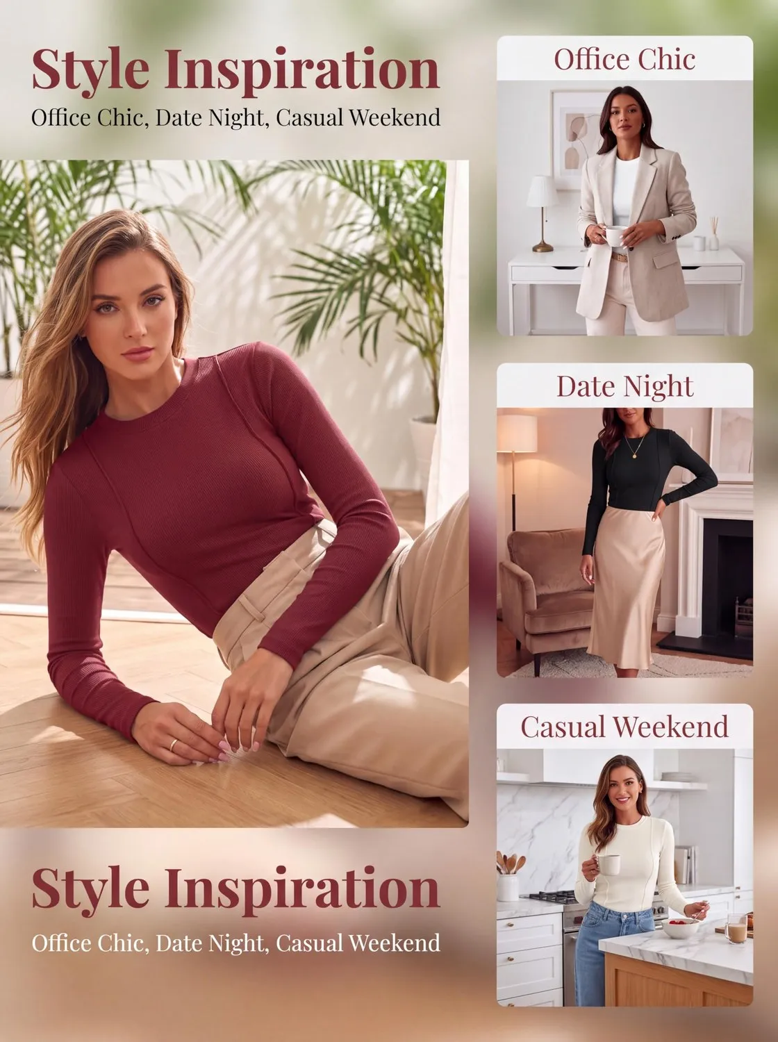 Ribbed Crew Neck Long Sleeve Top — view 5