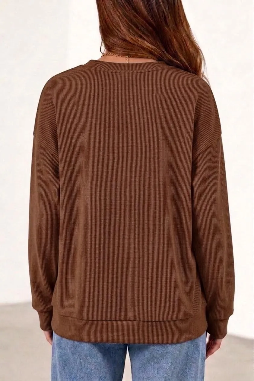 Rib Knit Crew Neck Pullover — Yellow Brown — view 4