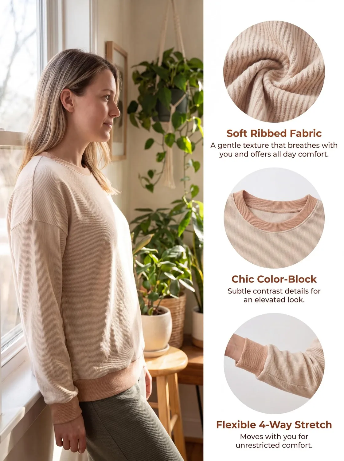 Rib Knit Crew Neck Pullover — view 6