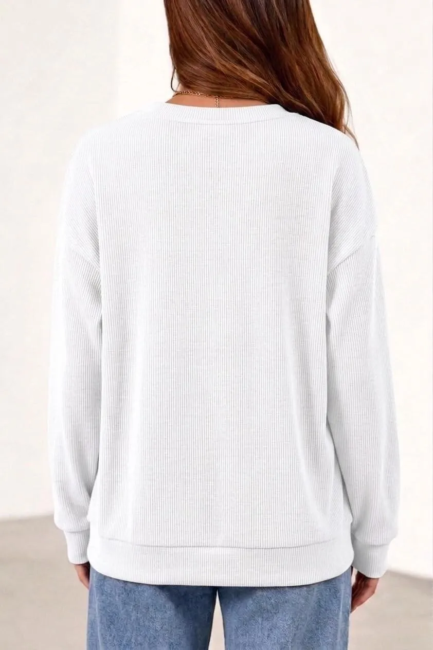 Rib Knit Crew Neck Pullover — White — view 4