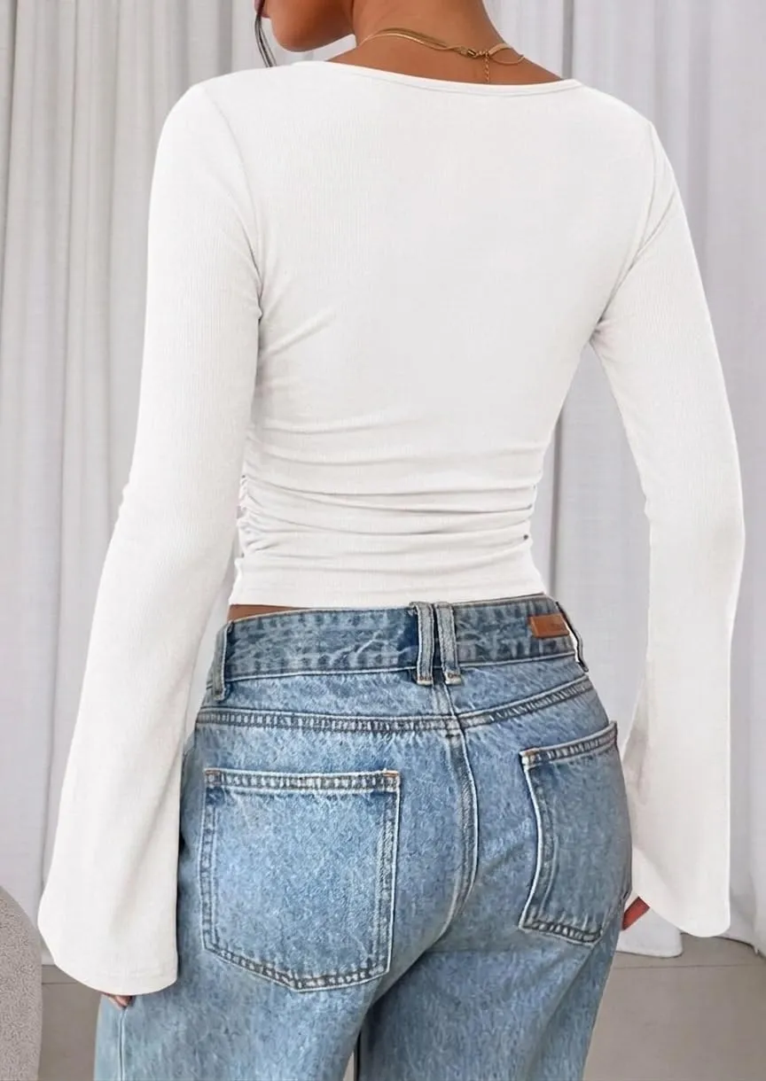 Scoop Neck Ribbed Bell Sleeve Top — view 4