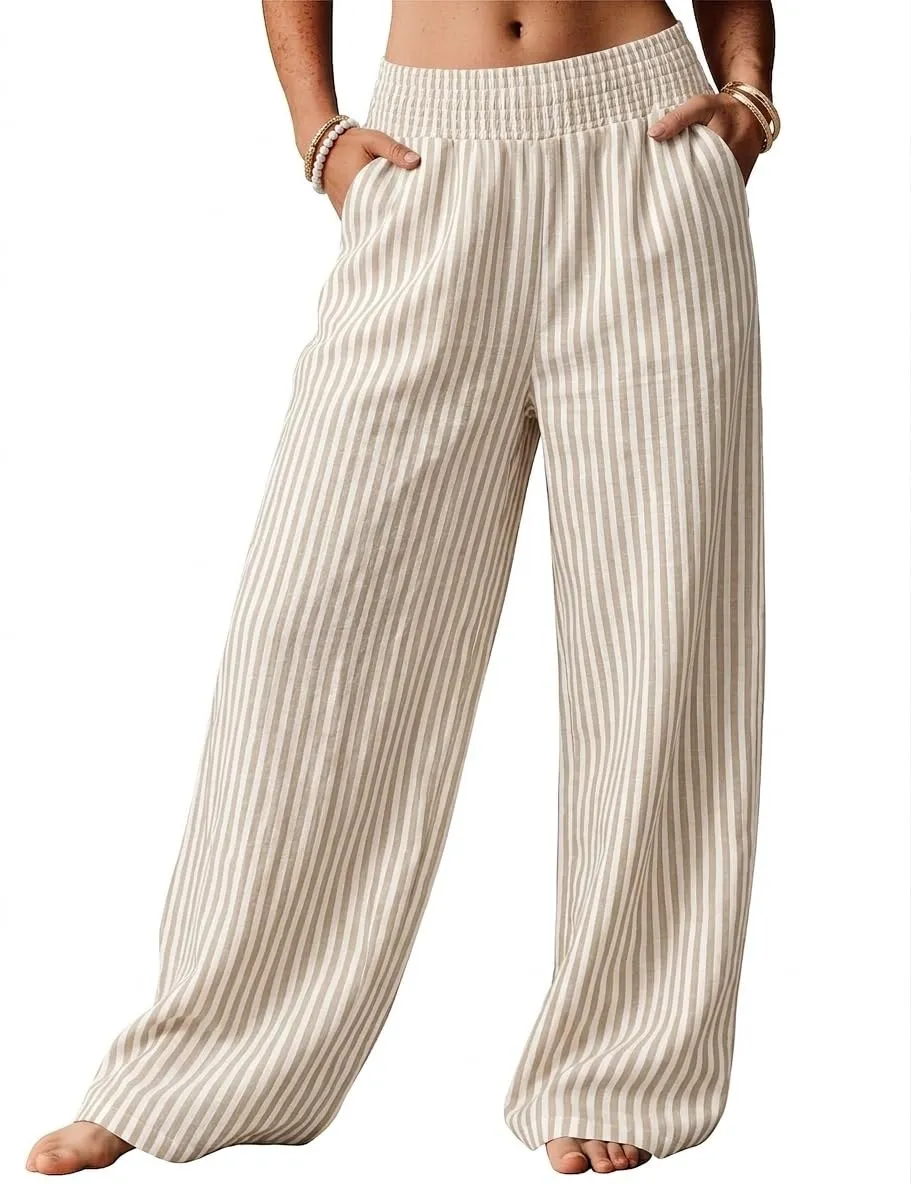 High Waist Wide Leg Palazzo Trousers — Stripe Print — view 2