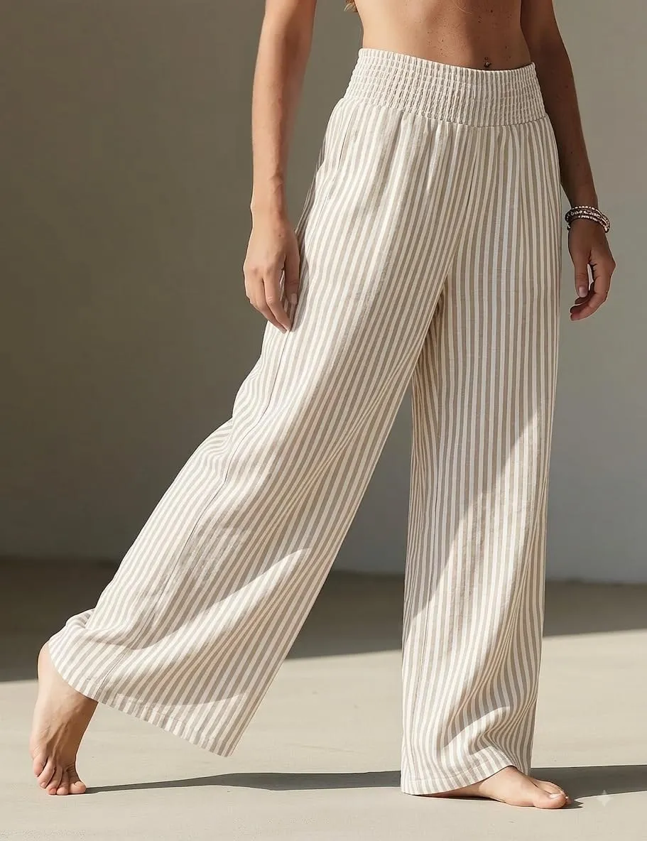 High Waist Wide Leg Palazzo Trousers — Stripe Print — view 3