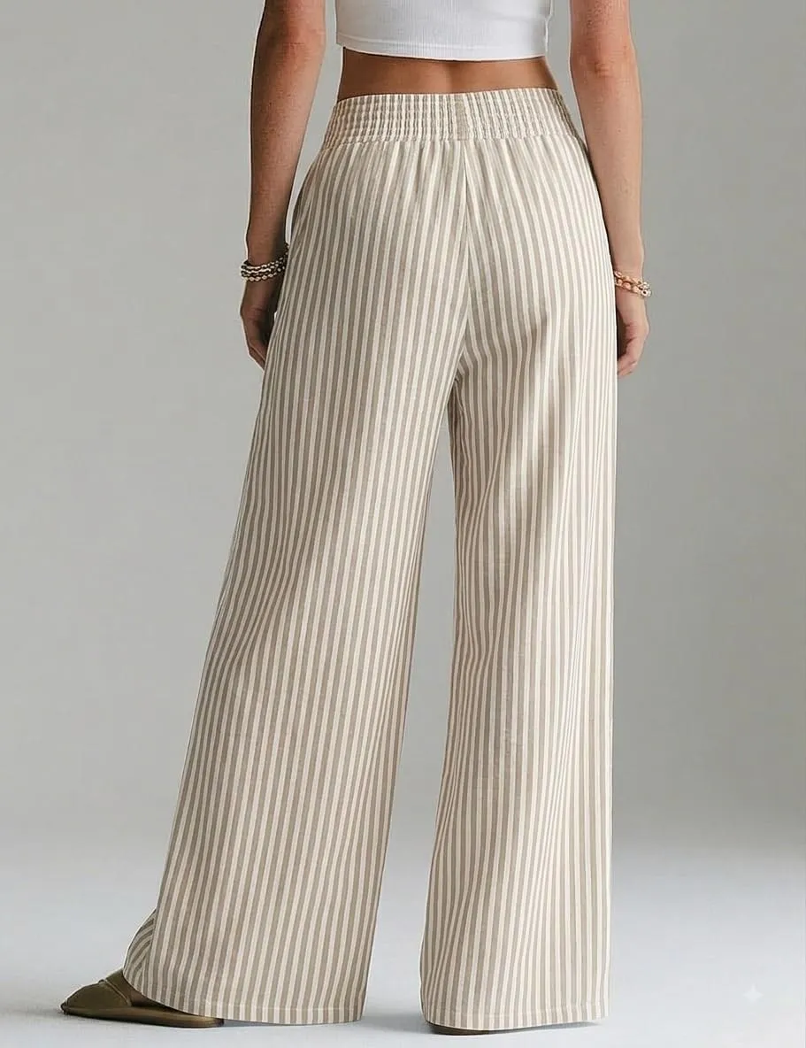 High Waist Wide Leg Palazzo Trousers — Stripe Print — view 4