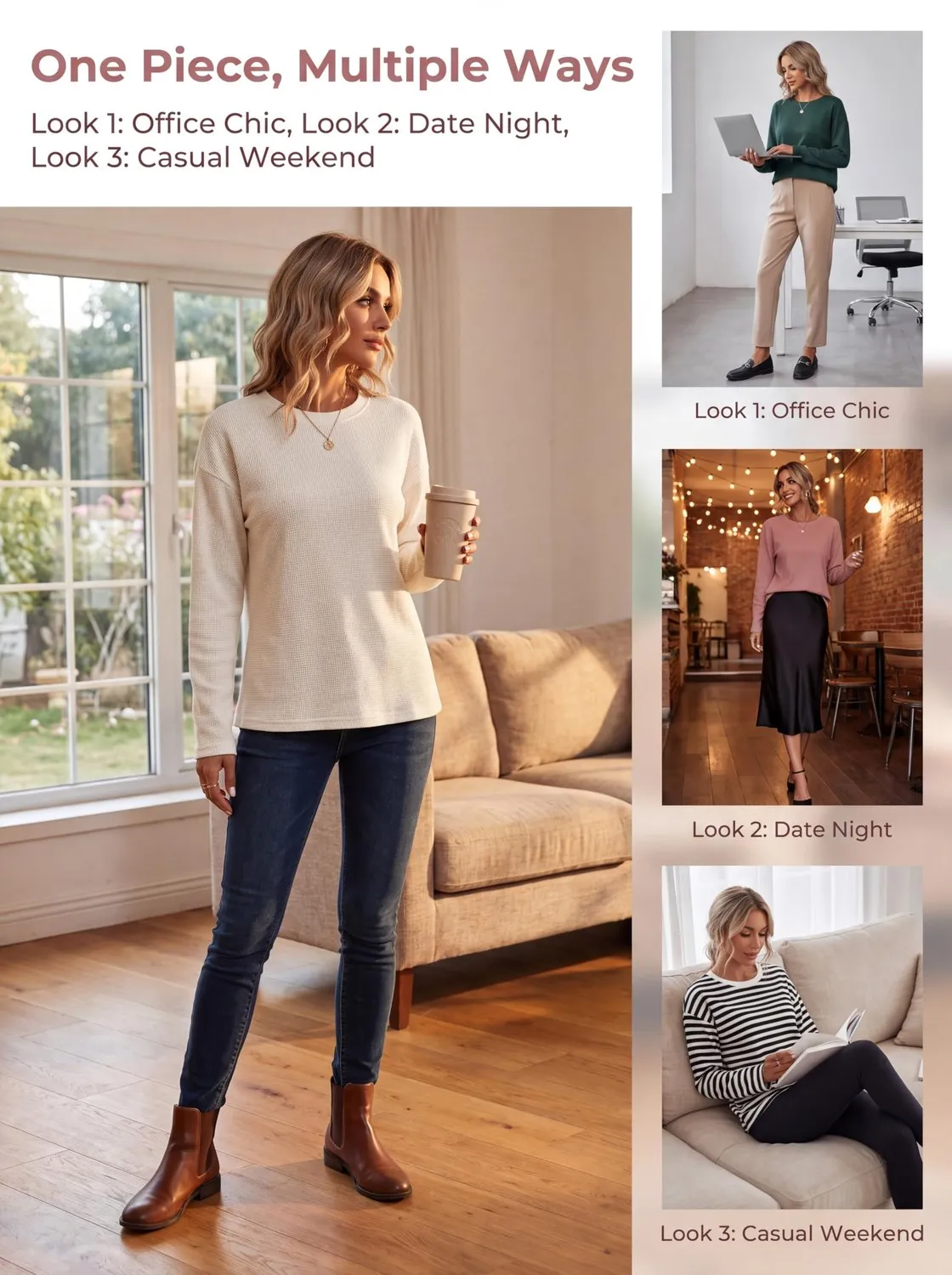 Waffle Knit Long Sleeve Tee — view 4