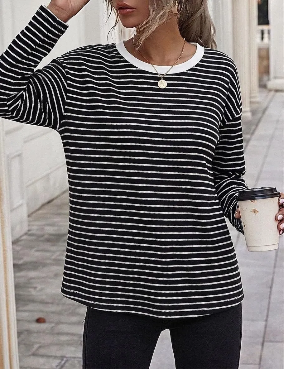 Waffle Knit Long Sleeve Tee — Black / White — view 2