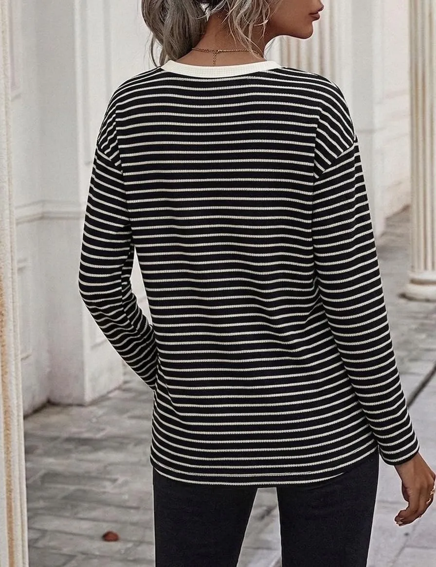 Waffle Knit Long Sleeve Tee — Black / White — view 3