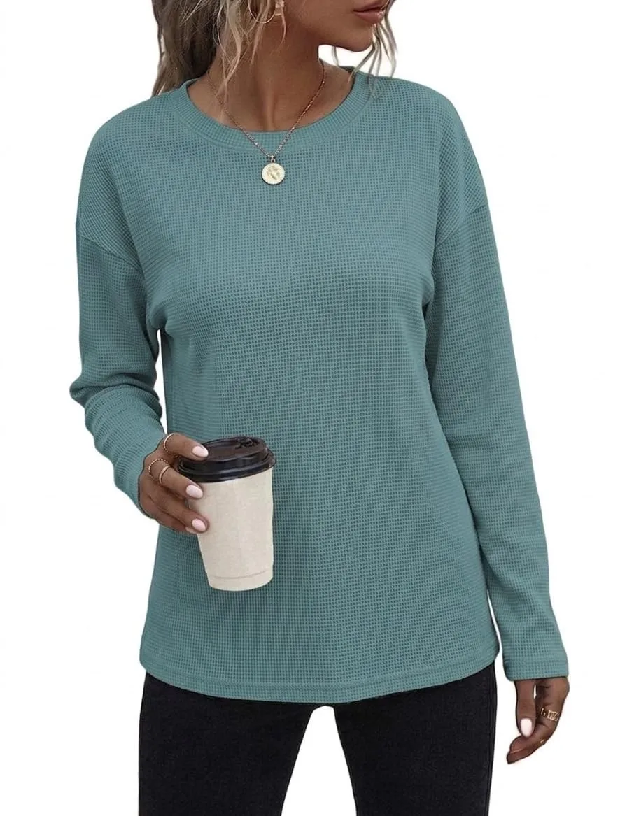 Waffle Knit Long Sleeve Tee — Grey Blue