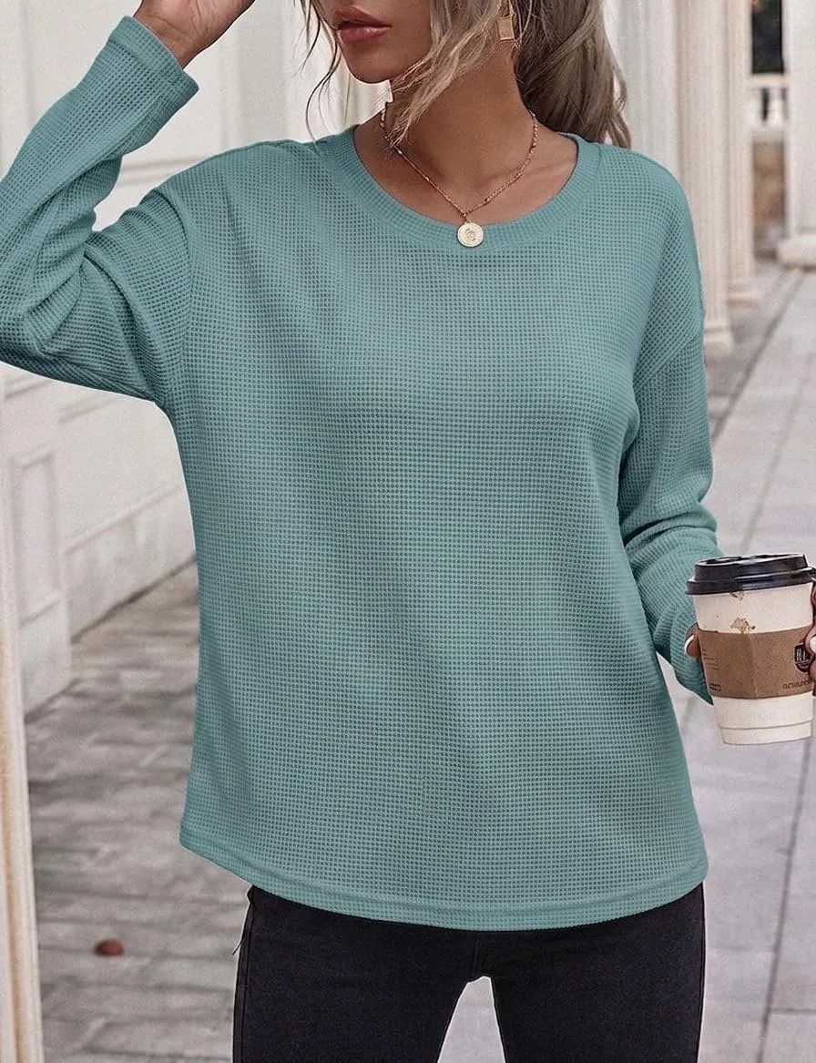 Waffle Knit Long Sleeve Tee — Grey Blue — view 2