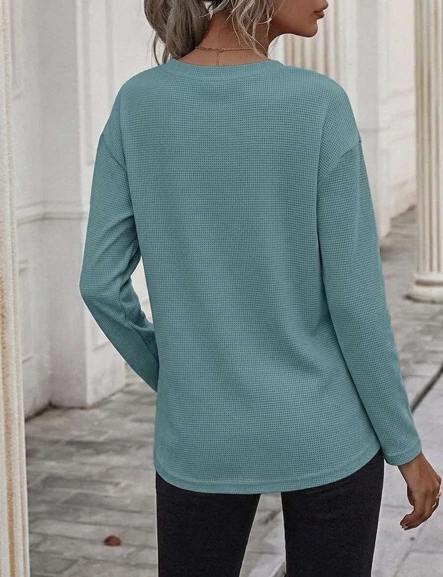 Waffle Knit Long Sleeve Tee — Grey Blue — view 3