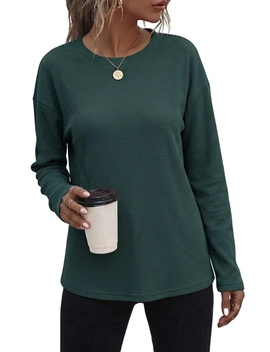 Waffle Knit Long Sleeve Tee — Dark Green