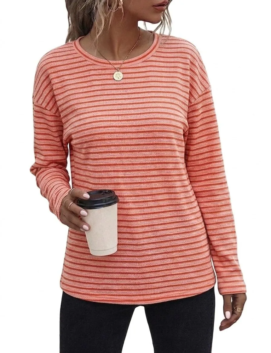 Waffle Knit Long Sleeve Tee — Red Pink