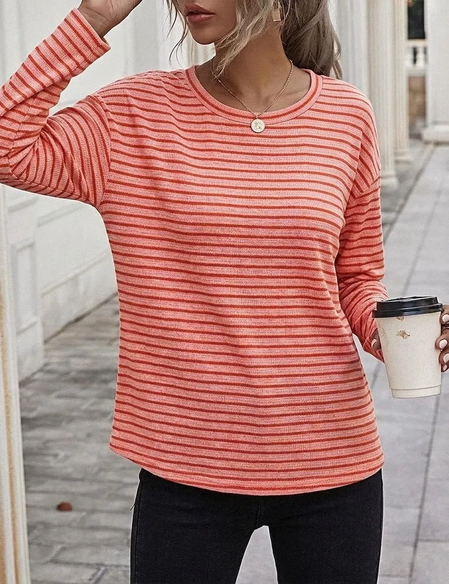 Waffle Knit Long Sleeve Tee — Red Pink — view 2
