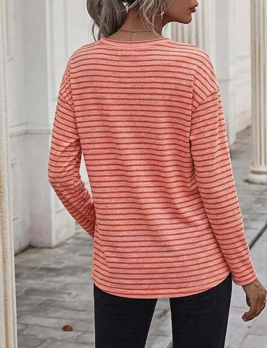 Waffle Knit Long Sleeve Tee — Red Pink — view 3