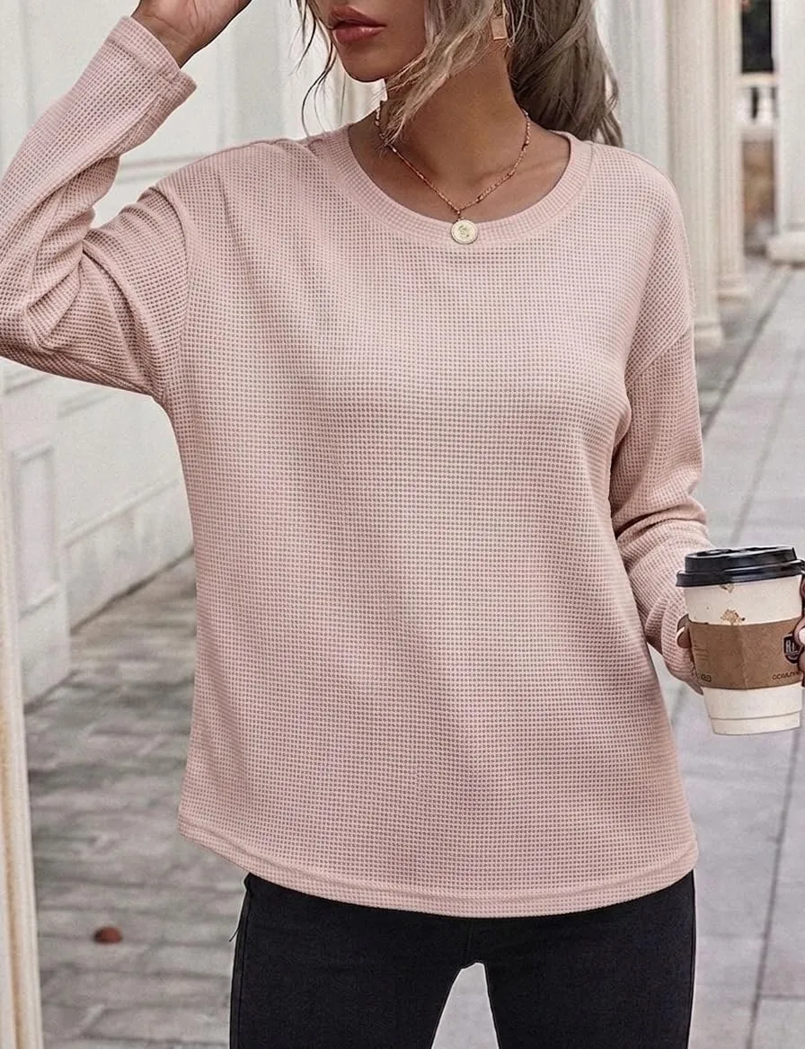 Waffle Knit Long Sleeve Tee — Mauve Pink — view 2