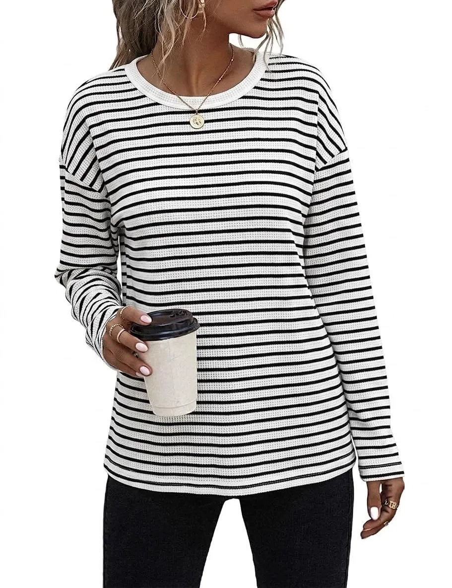 Waffle Knit Long Sleeve Tee — White / Black