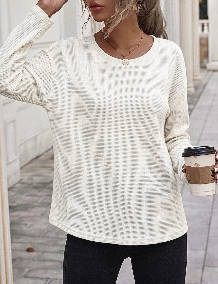 Waffle Knit Long Sleeve Tee — White — view 2