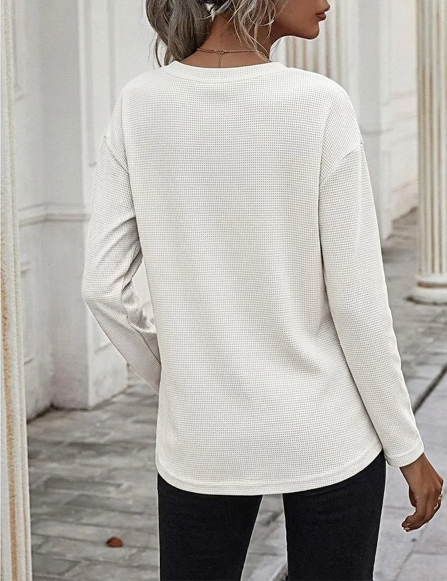 Waffle Knit Long Sleeve Tee — White — view 3